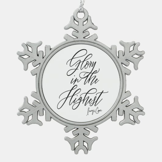 Ruhm im höchsten religiösen Schwarz und Weiß Schneeflocken Zinn-Ornament (Vorderseite)