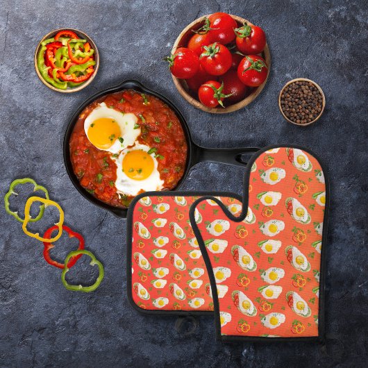 Rühreier mit Glockengelb-Paprikaschoten Ofenhandschuh & Topflappen-Set