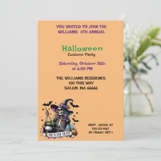 Rühren Sie das Pot-Halloween-Party um Einladung (Stehend Vorderseite)