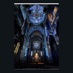 Ruined Cathedral Stained Glass Projection Glow Poster<br><div class="desc">An abandoned gothic cathedral interior is dramatically illuminated by projected stained-glass light pouring from a massive rose window high above. Intense beams of sapphire blue, emerald green, ruby red, amethyst purple, and golden yellow cascade across crumbling arches, shattered stone, and the central altar, transforming decay into transcendent beauty. The interplay...</div>