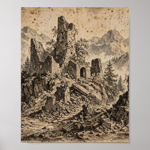 Ruinen des gefallenen Keeps Druck — Biblische Hand Poster