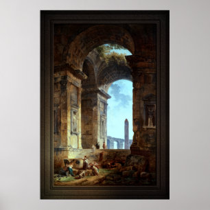 Ruinen mit Obelisk in der Ferne Poster
