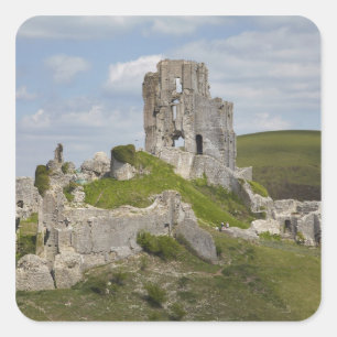 Ruinen von Corfe Castle, bei Wareham, Dorset, Quadratischer Aufkleber