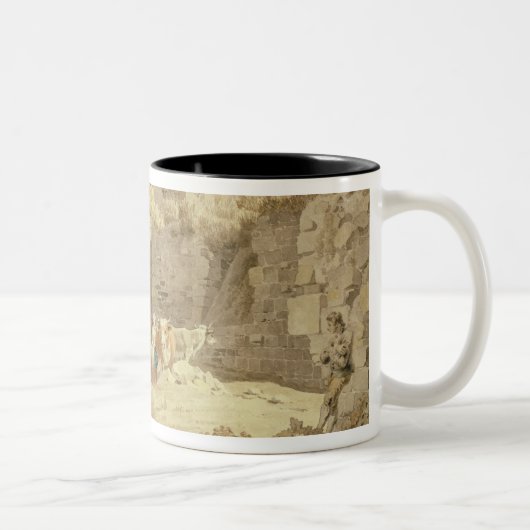 Ruinen von Pevensey Schloss (w/c auf Papier) Zweifarbige Tasse (Rechts)