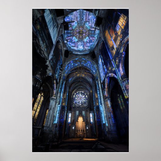 Ruinenkathedrale Buntglasprojektionsglühen Poster (Vorne)