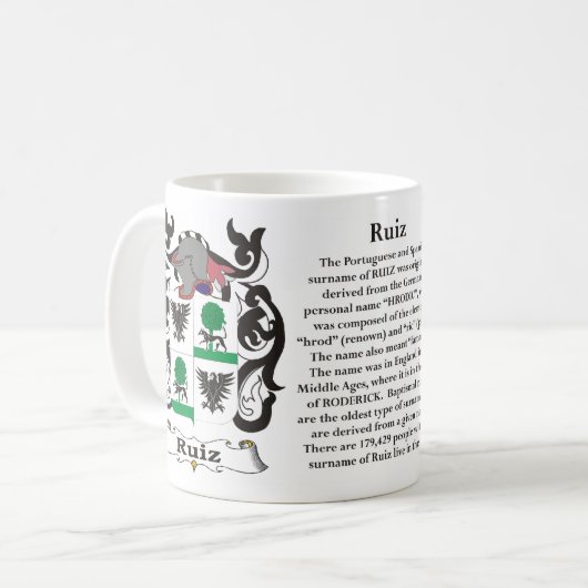 Ruiz Familien-Wappen Tasse (Vorderseite Links)