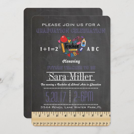 Ruler & Apple Lehrer Abschluss Einladung (Vorne/Hinten)