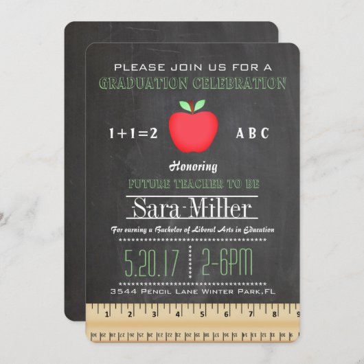 Ruler & Apple Lehrer Abschluss Einladung (Vorne/Hinten)
