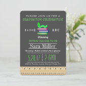 Ruler & Apple Lehrer Abschluss Einladung (Stehend Vorderseite)