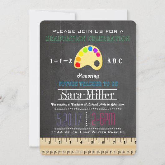Ruler & Paint Teacher Abschluss Einladung (Vorderseite)