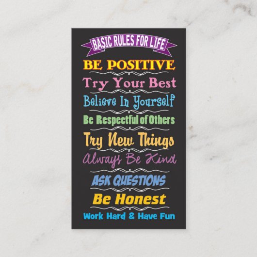 Rules for Life Inspirational Card Telefonnummerkarte (Vorderseite)