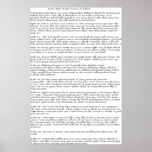 Rules Kids Won't Learn Poster (Vorne)