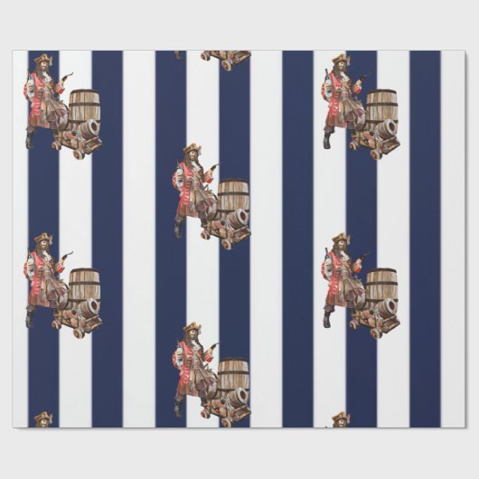 Rum PARTY PIRATE Blau-Weiß-Papier Geschenkpapier (Flach)