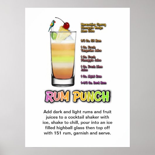 RUM PUNCH Cocktail Rezept 18" x 24" Art Poster (Vorne)