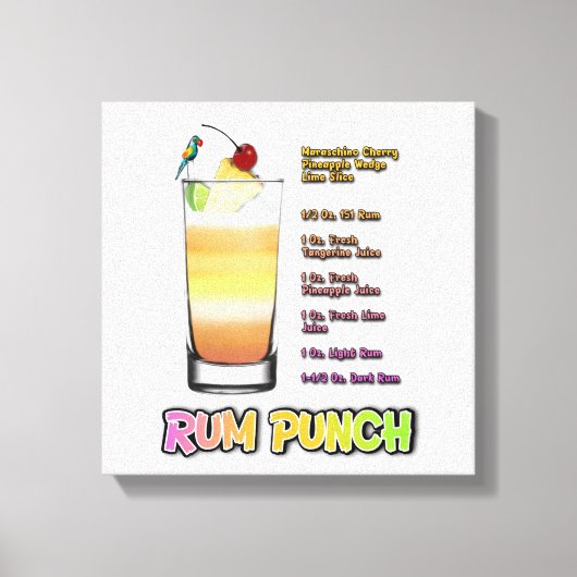 RUM PUNCH Cocktail Rezept Art 12"'12" Leinwanddruck (Vorderseite)
