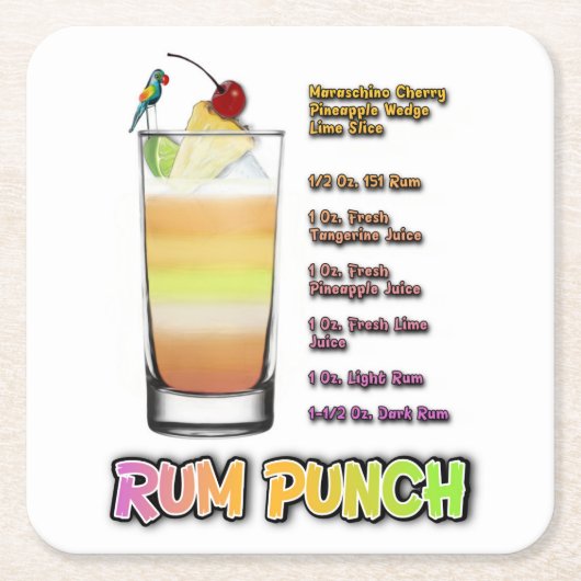 RUM PUNCH Cocktail Rezeption Rechteckiger Pappuntersetzer (Vorderseite)