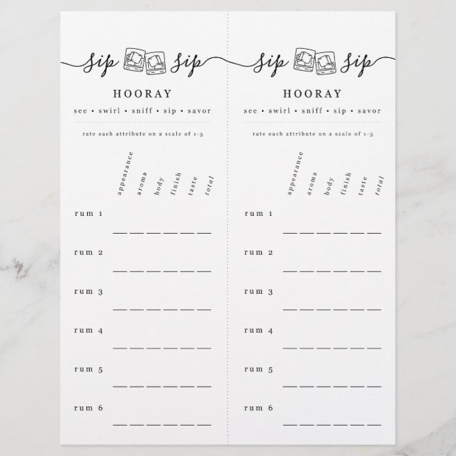 Rum Tasting Scorecard Briefbogen (Vorderseite)