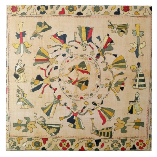 Rumal: quadratische Stickereiabdeckung, die Fliese (Vorderseite)