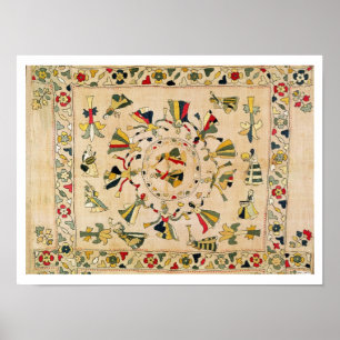 Rumal: quadratische Stickereiabdeckung, die Poster