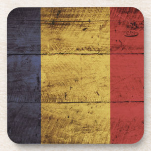 Rumänien-Flagge auf altem hölzernem Korn Getränkeuntersetzer