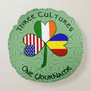 Rumänien Irland USA Kleeblatt Flagge Personalisier Rundes Kissen