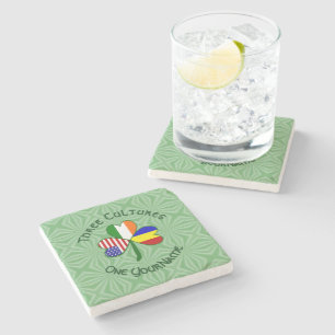 Rumänien Irland USA Kleeblatt Flagge Personalisier Steinuntersetzer