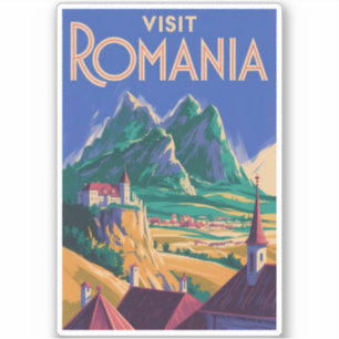 Rumänien Landschaft Illustration Reise Kunst Vinta Aufkleber