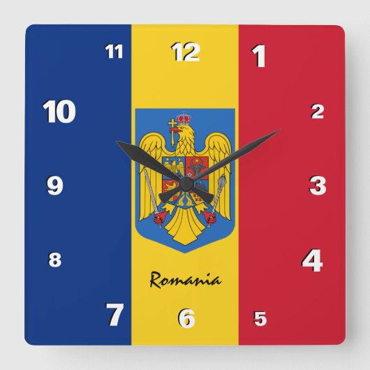 Rumänien Uhr, patriotische Zuhause, rumänische Fla Quadratische Wanduhr (Vorderseite)