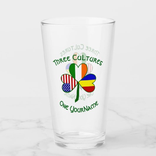 Rumänisch Irish American Flags Kleeblatt personali Glas (Vorderseite)