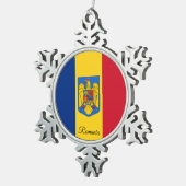 Rumänische Schneeflocke, rumänische Flagge Schneeflocken Zinn-Ornament (Rechts)