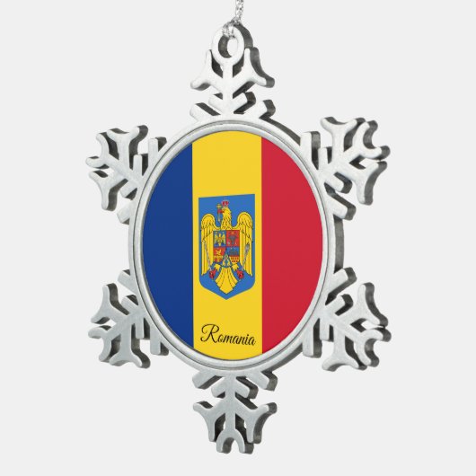 Rumänische Schneeflocke, rumänische Flagge Schneeflocken Zinn-Ornament (Rechts)