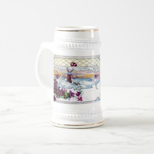 RUMÄNISCHE Winterlandschaft mit Stiefmütterchen Bierglas (Vorderseite Links)