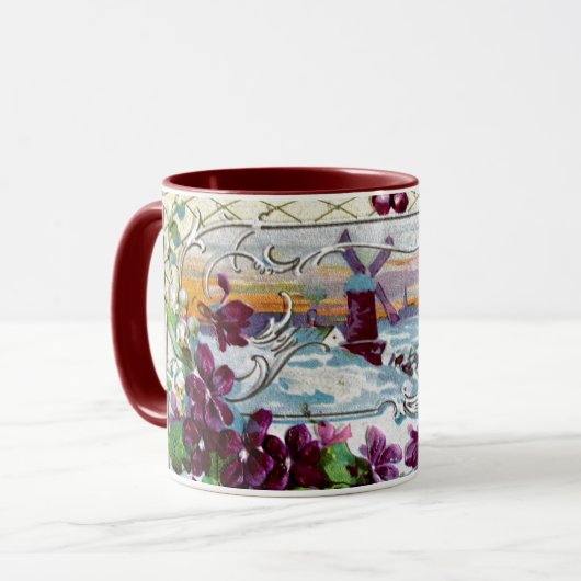 RUMÄNISCHE Winterlandschaft mit Stiefmütterchen Tasse (Vorderseite Links)