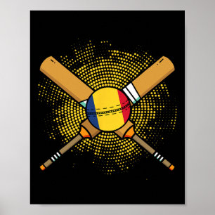 Rumänischer Cricket-Schläger und Ll-Flagge Rumänie Poster