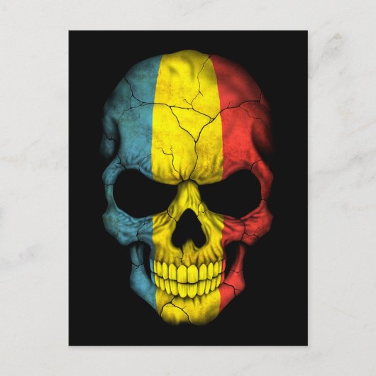 Rumänischer Flaggenschädel auf schwarz Postkarte (Vorderseite)