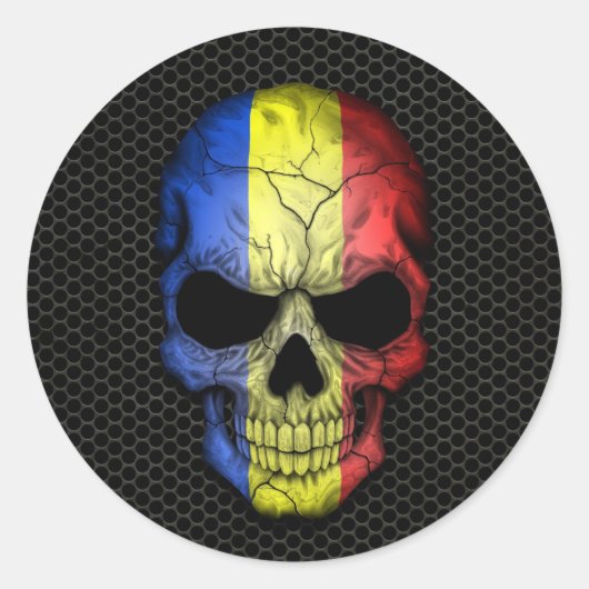 Rumänischer Flaggenschädel auf Stahlmesh-Grafik Runder Aufkleber (Vorderseite)