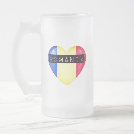 Rumänisches Flaggenherz Mattglas Bierglas (Links)