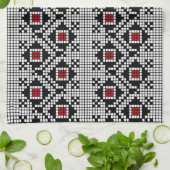 Rumänisches Motiv geometrisch rot und schwarz Geschirrtuch (Gefaltet)