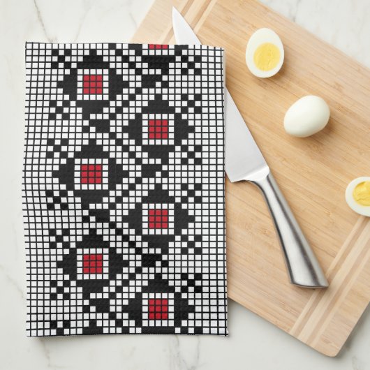 Rumänisches Motiv geometrisch rot und schwarz Geschirrtuch (Viertel Falte)