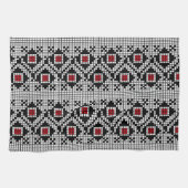 Rumänisches Motiv geometrisch rot und schwarz Geschirrtuch (Horizontal)
