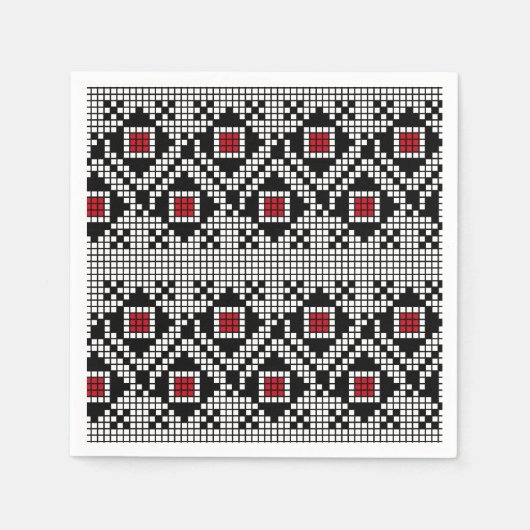 Rumänisches Motiv geometrisch rot und schwarz Serviette (Vorderseite)