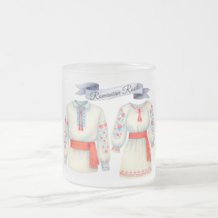 Rumänisches Roots Folk Kostüm Traditionelle Kleidu Mattglastasse