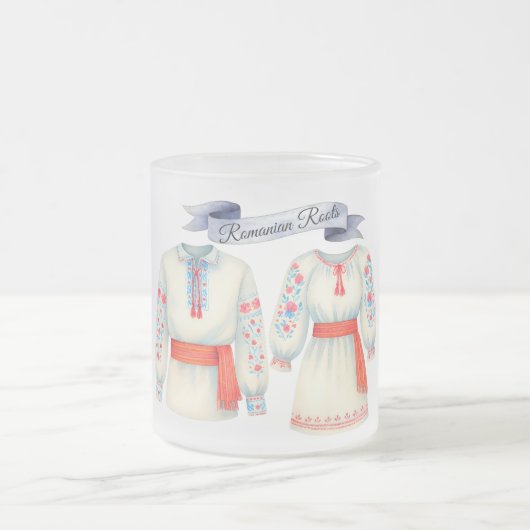 Rumänisches Roots Folk Kostüm Traditionelle Kleidu Mattglastasse (Mittel)