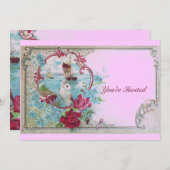 RUMÄNTICA, elegante Hochzeitsfeier, rosa blau Einladung (Vorne/Hinten)