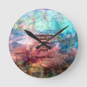 Rumi Aufschlussziffer über Energie und Universum Runde Wanduhr