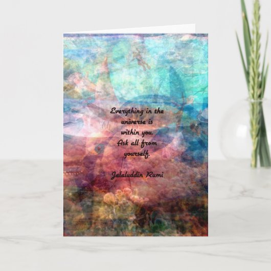 Rumi emporhebendes Zitat über Energie und Karte (Vorderseite)