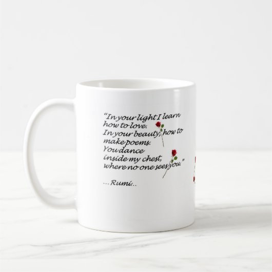 Rumi Herz-Zitat-Tasse Kaffeetasse (Links)