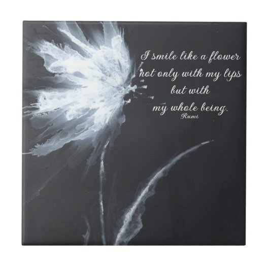 Rumi Quote Blume Schwarz-weiß Fliese (Vorderseite)