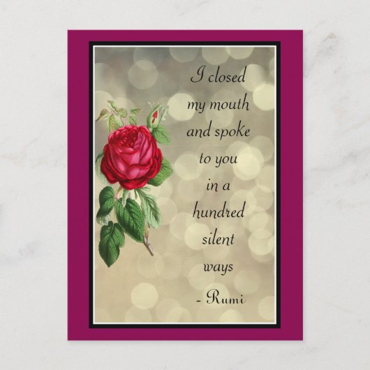Rumi Quote Typografie mit Rose und Bokeh Design Postkarte (Vorderseite)