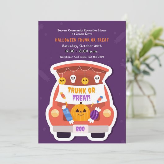 Rumpf oder Leckerei Halloween Einladung (Stehend Vorderseite)